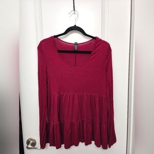 Maroon V-neck Long Sleeves Top
